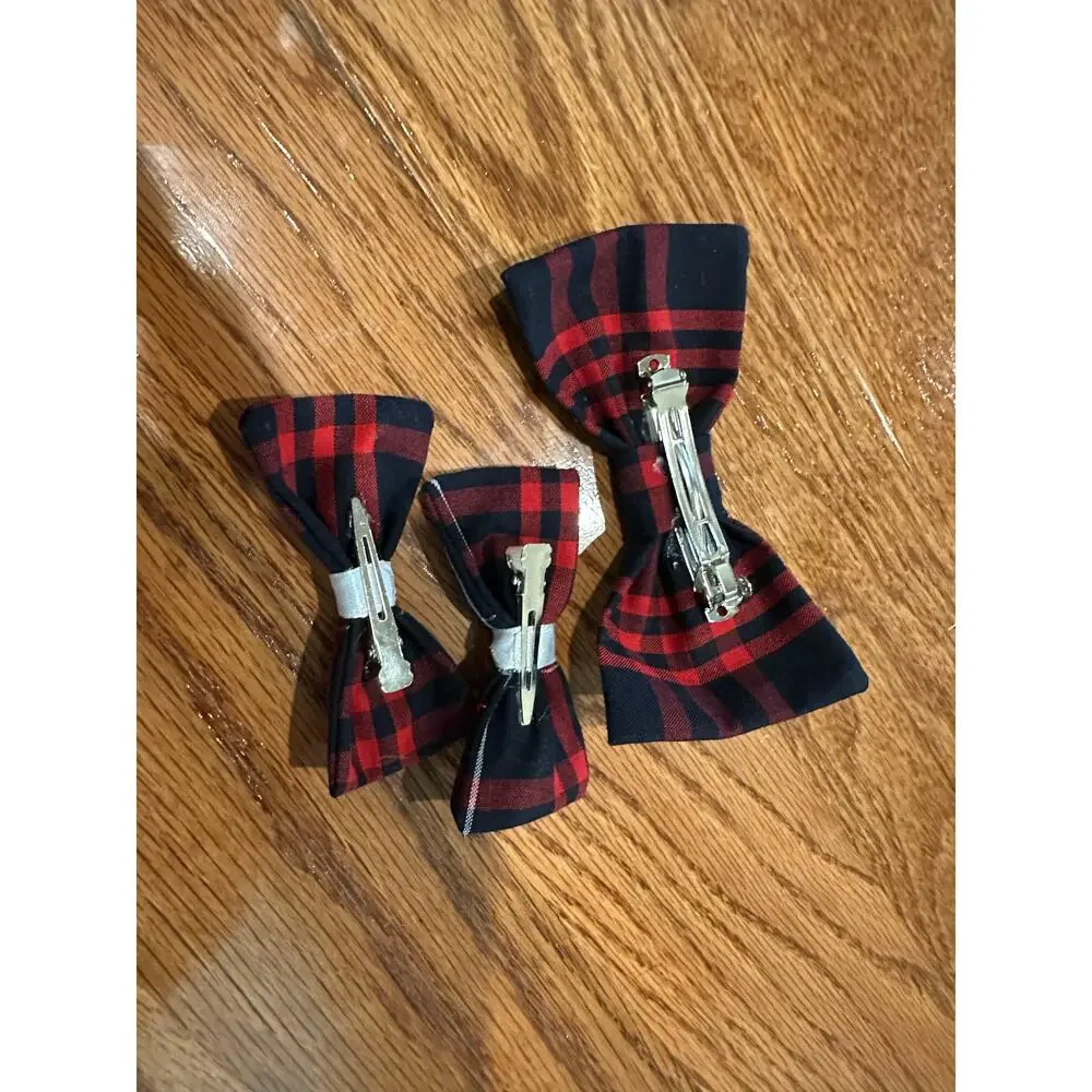 3 Girls School Uniform Bows set  Lands End Large Plaid